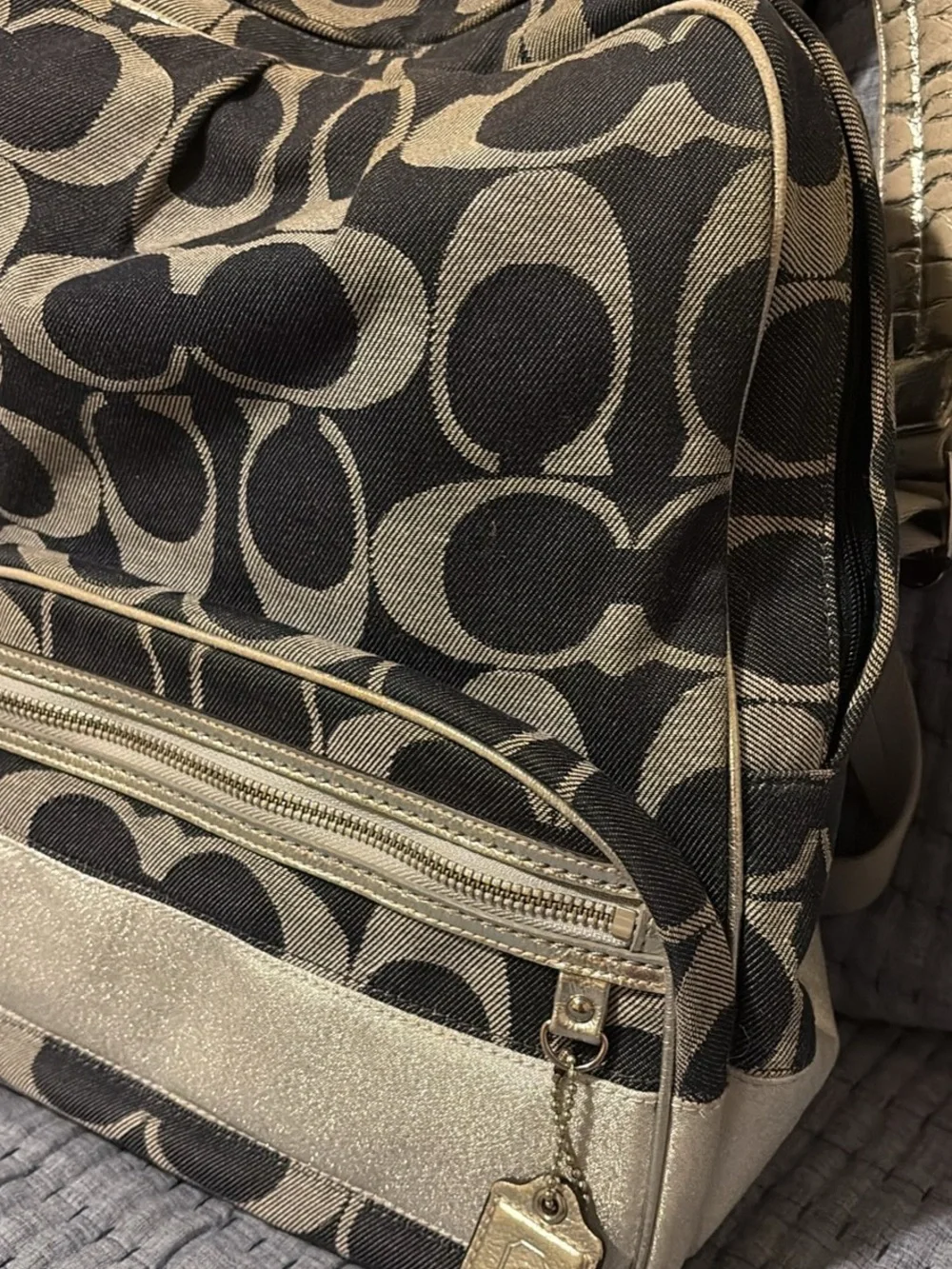 Coach Poppy Backpack in Denim Signature Canvas with Metallic Trim